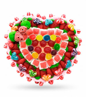 Tarta corazón de golosinas - Una rosa es una rosa