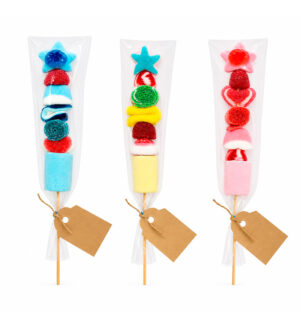 Brochetas de golosinas - con etiqueta personalizada